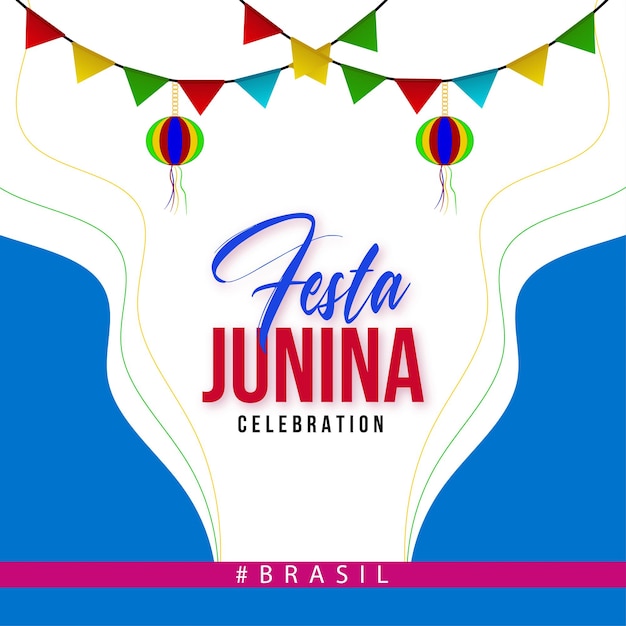 Vector gratuito feliz festa junina azul rojo amarillo fondo diseño de redes sociales banner vector libre