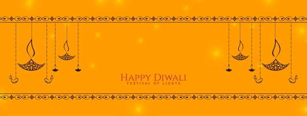 Feliz festival de Diwali hermoso vector de diseño de banner amarillo
