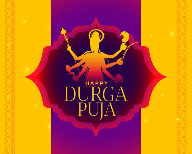 Feliz festival indio de durga puja diseño de tarjeta amarilla