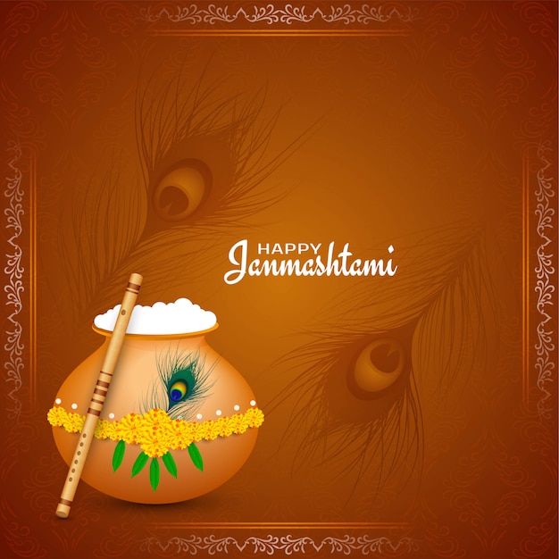 Vector gratuito feliz festival indio janmashtami elegante fondo