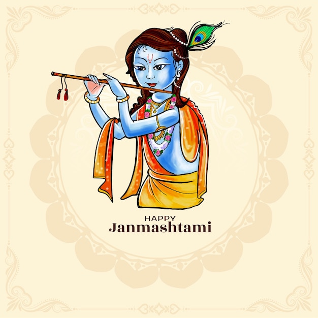 Feliz festival de Janmashtami celebración religiosa vector de fondo