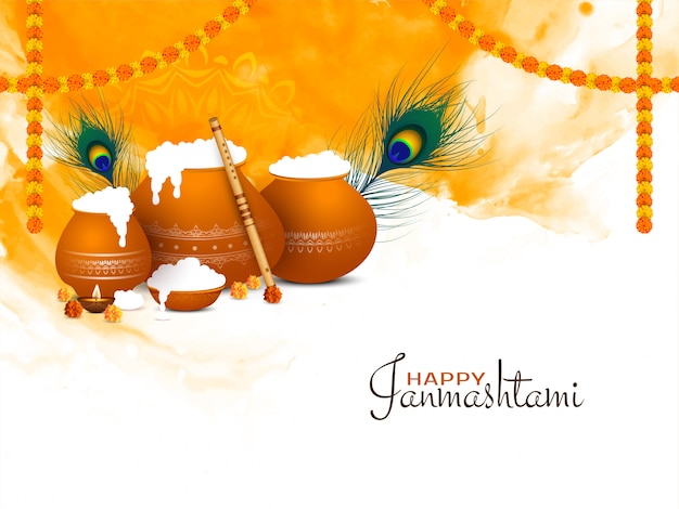 Feliz festival de janmashtami hermoso fondo de saludo