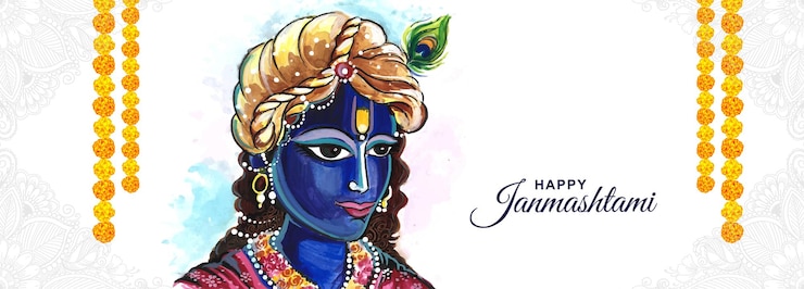 Vector gratuito feliz festival de janmashtami de la india lord krishna fondo de tarjeta de banner