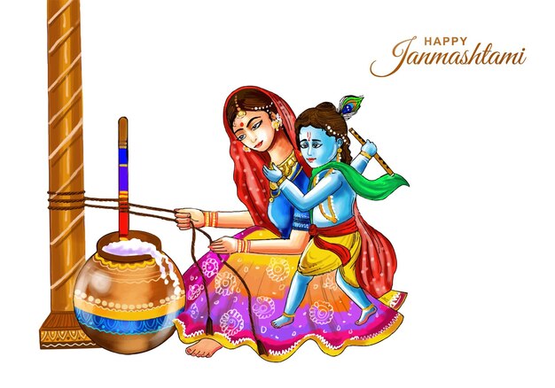 Feliz festival de janmashtami de la india lord krishna hermoso fondo de tarjeta