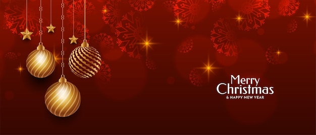 Vector gratuito feliz festival de navidad bolas de navidad vector de banner de color rojo