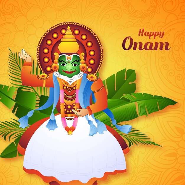 Feliz festival onam del sur de la india kerala sobre fondo de ilustración