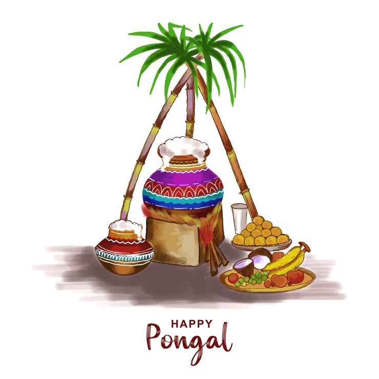 Vector gratuito feliz festival pongal de tamil nadu en el sur de la india