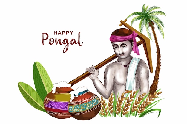 Vector gratuito feliz festival pongal de tamil nadu en el sur de la india