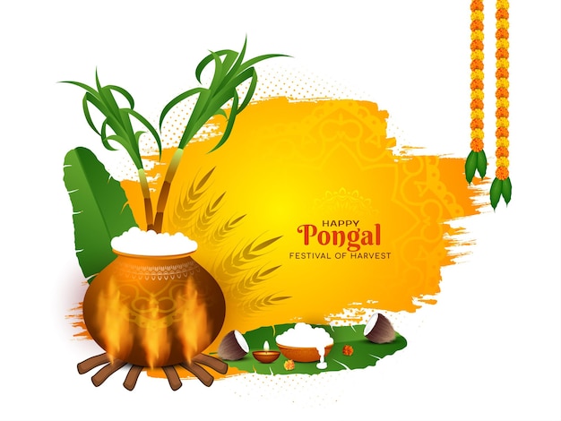 Feliz festival religioso de Pongal saludo vector de diseño de fondo