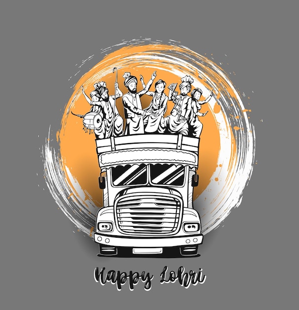 Feliz festival de vacaciones de Lohri India de danza punjabi bhangra, ilustración vectorial.