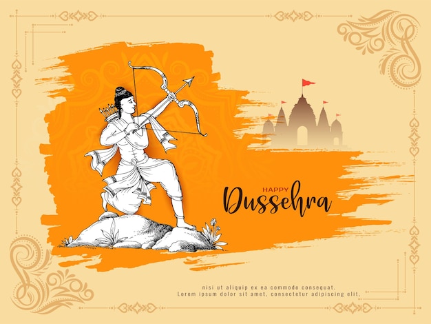 Feliz fondo del festival dussehra con lord rama arco y flecha sosteniendo pose
