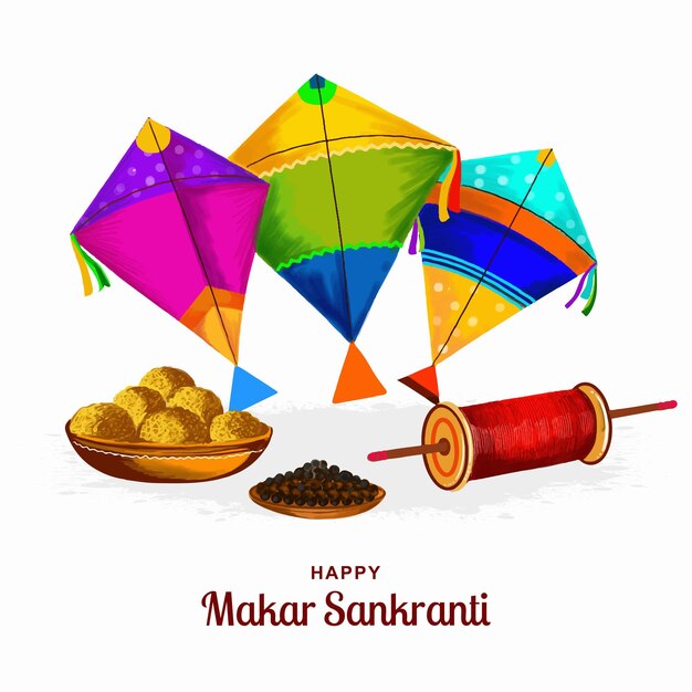 Feliz fondo del festival de Makar Sankranti decorado con diseños de cometas