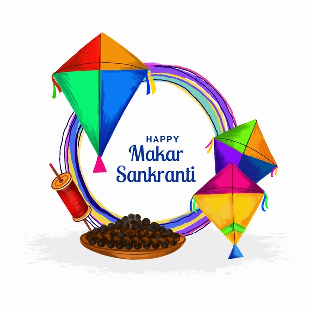 Feliz fondo del festival de Makar Sankranti decorado con diseños de cometas