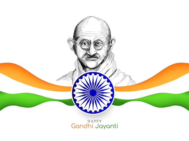 Vector gratuito feliz fondo de gandhi jayanti con bandera tricolor india