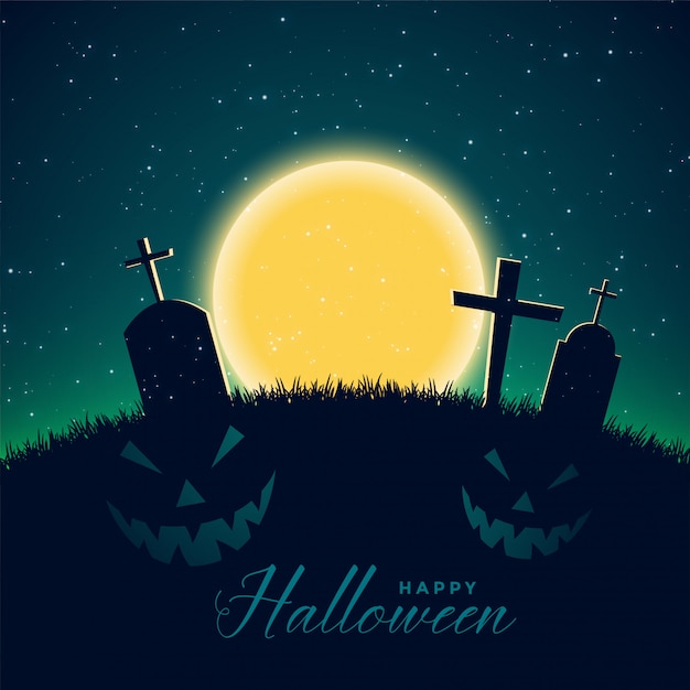 Vector gratuito feliz fondo de halloween con cementerio