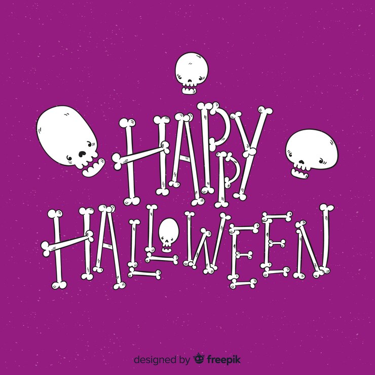 Vector gratuito feliz fondo de letras de halloween con calaveras