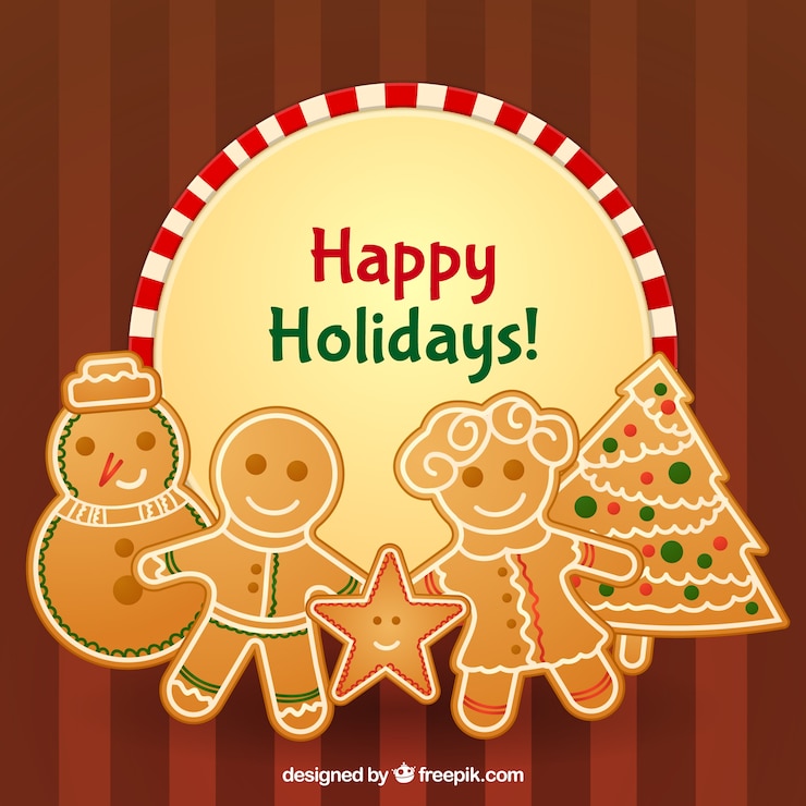 Vector gratuito feliz fondo de navidad con galletas de jengibre divertidas