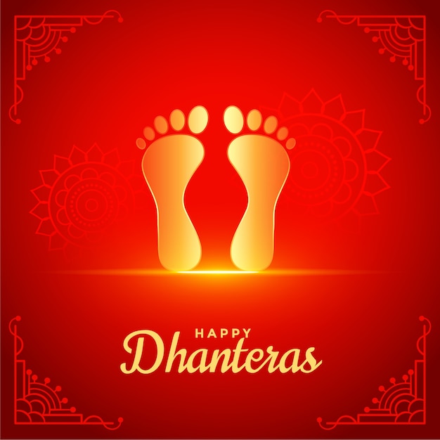 Feliz fondo rojo de dhanteras con pie de pies de dios dorado