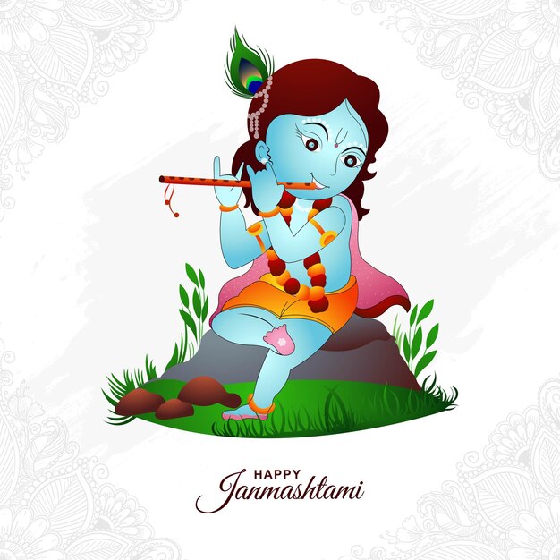 Feliz gran festival de Janmashtami India para el fondo de la tarjeta lord krishna