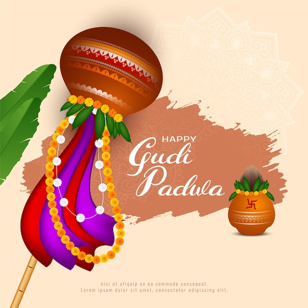Vector gratuito feliz gudi padwa diseño de fondo para la celebración del festival cultural indio