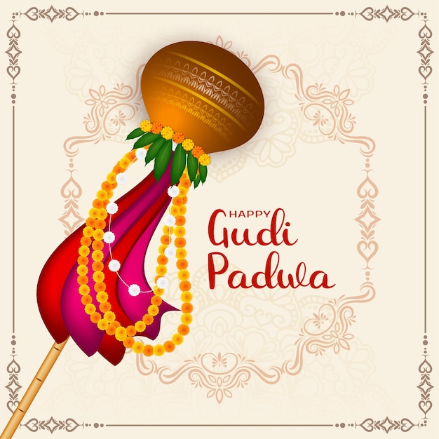 Vector gratuito feliz gudi padwa festival indio de fondo decorativo