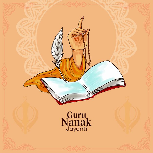 Feliz Guru Nanak Jayanti tarjeta del festival tradicional sikh