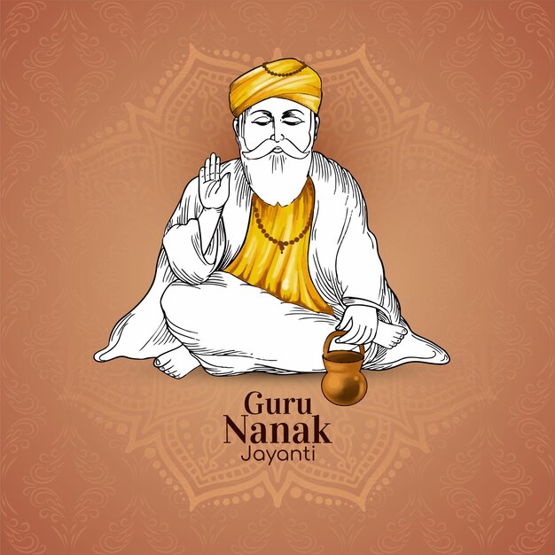 Feliz Guru Nanak Jayanti tarjeta del festival tradicional sikh