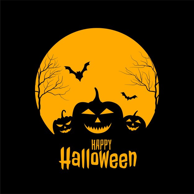 Feliz halloween diseño de tarjeta negra y amarilla aterradora