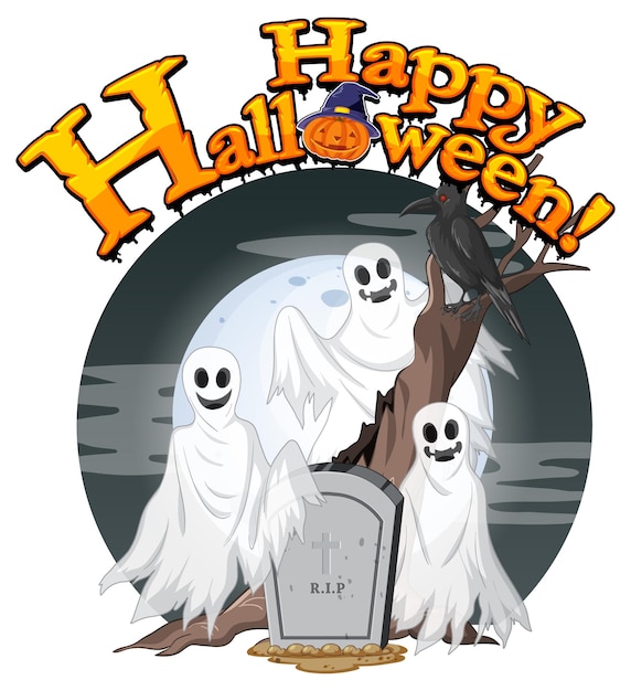 Feliz Halloween con espíritu fantasma blanco