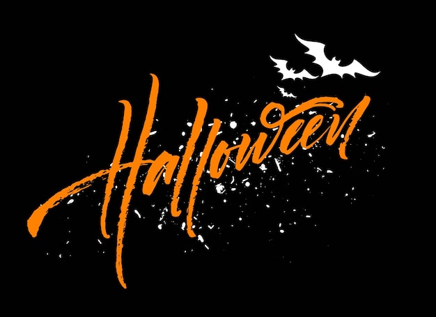 Feliz Halloween letras. Caligrafía de vacaciones para pancarta, póster, tarjeta de felicitación, invitación a una fiesta. Ilustración de vector EPS10