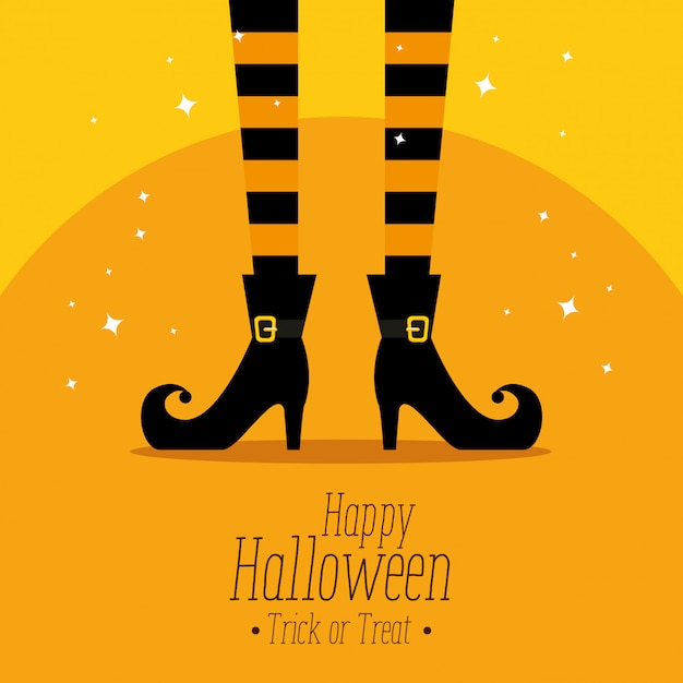 Vector gratuito feliz halloween con pies de bruja