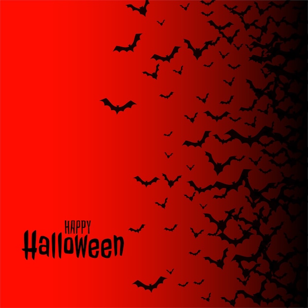 Feliz halloween rojo con murciélagos voladores