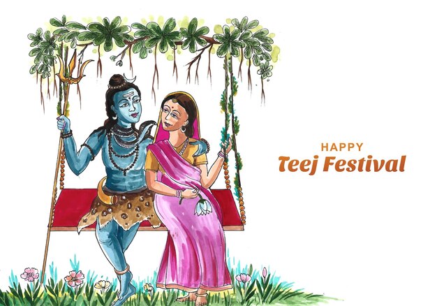 Feliz hariyali teej ocasión del festival religioso shiv parvati tarjeta de fondo