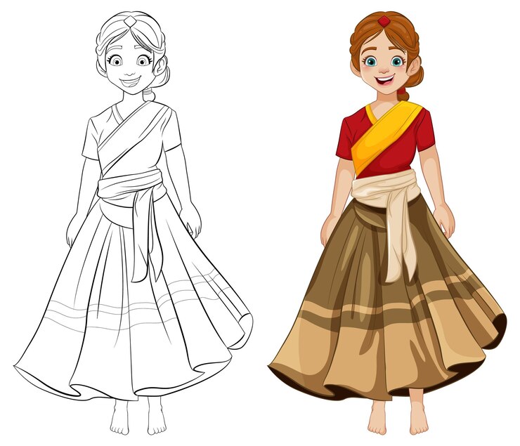 Vector gratuito feliz hermosa mujer en vestido tradicional indio