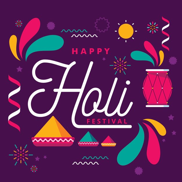 Feliz holi letras con decoración