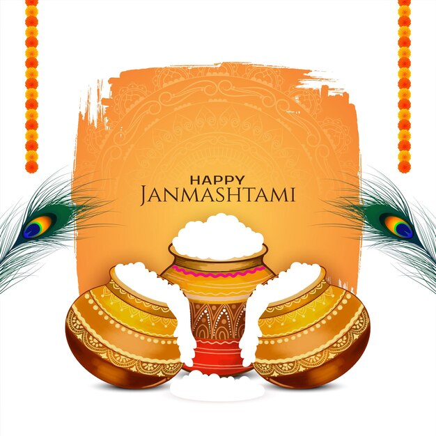 Feliz Janmashtami cultural Tarjeta de celebración del festival hindú indio