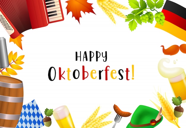 Feliz letras de Oktoberfest y elementos fest