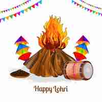 Vector gratuito feliz lohri celebración del festival indio fondo de la tarjeta de felicitación