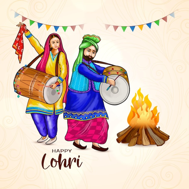 Vector gratuito feliz lohri festival indio punjabi sikh fondo decorativo