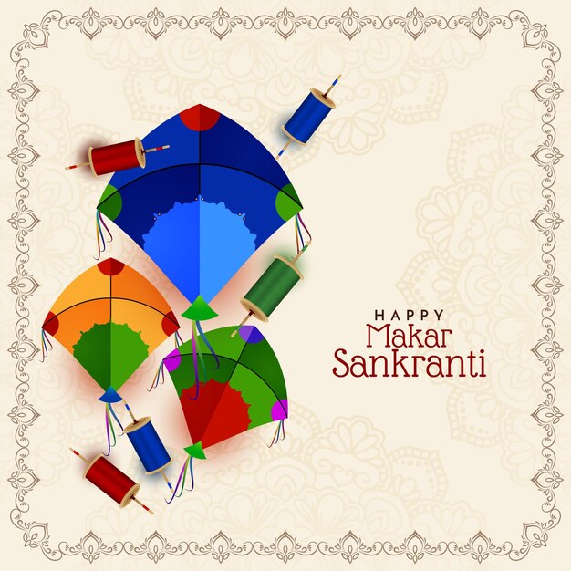 Feliz Makar Sankranti el fondo del festival tradicional indio de las cometas