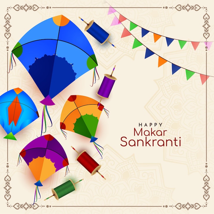 Vector gratuito feliz makar sankranti tarjeta de celebración del festival indio