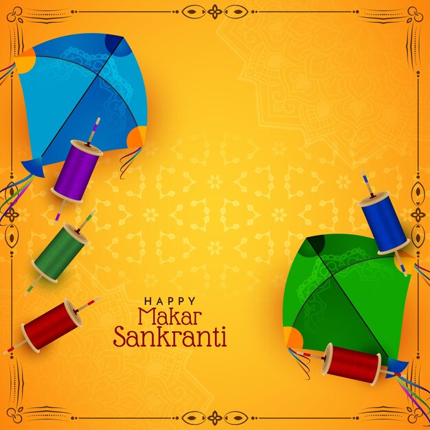 Feliz Makar Sankranti tarjeta de felicitación cultural del festival de las cometas indias