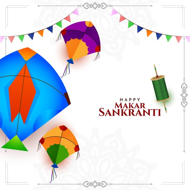 Feliz Makar Sankranti tarjeta religiosa del festival indio con cometas
