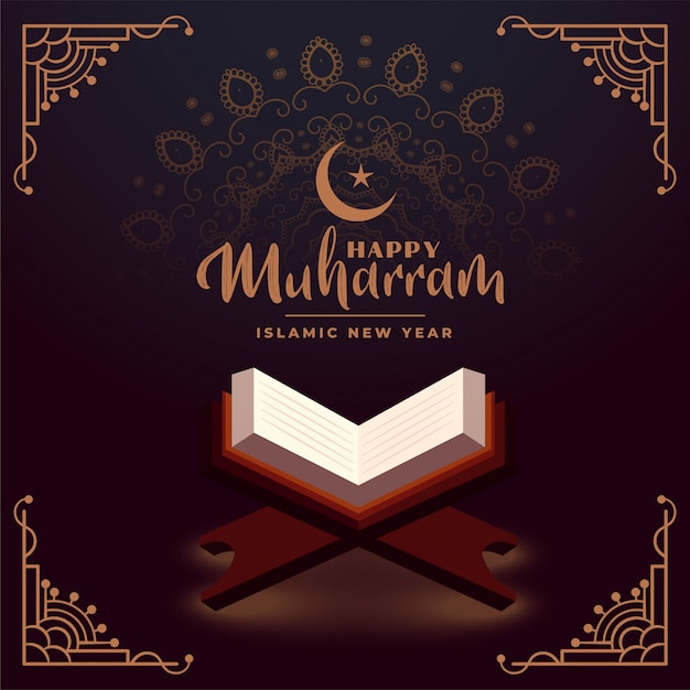 Vector gratuito feliz muharram con el libro del sagrado corán