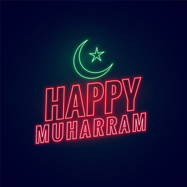 Feliz muharram neón brillante fondo islámico