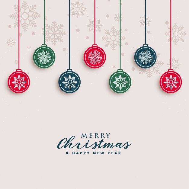 Feliz navidad adorable saludo con bolas colgantes