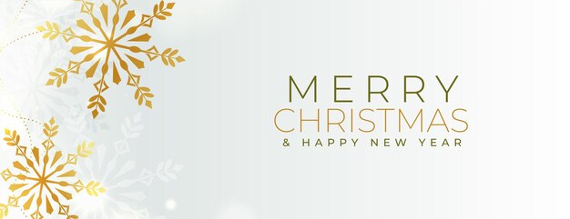 Feliz navidad y año nuevo diseño de banner de copos de nieve dorados
