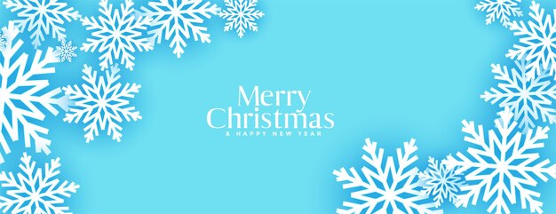 Feliz navidad azul diseño de banner de copos de nieve 3d