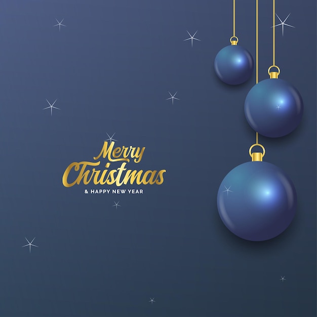 feliz navidad, azul oscuro, bandera, con, bolas, navidad, tarjeta, vector, ilustración
