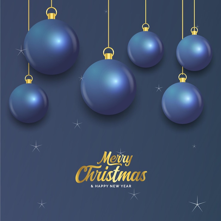 Vector gratuito feliz navidad, azul oscuro, bandera, con, bolas, navidad, tarjeta, vector, ilustración